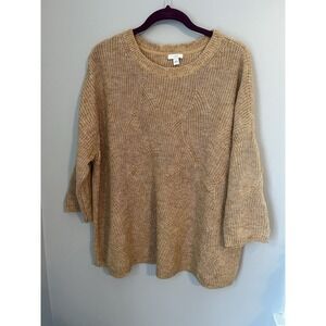 J. Jill Women's Pullover Sweater L Cable Knit Crew Neck Relaxed Fit,  Brown